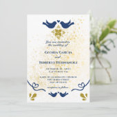 Invitation Inséparables Bleus Et Dorés Mariage Mexicain (Debout devant)