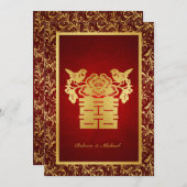 Invitation Inséparables chinois doublement heureux (Devant / Derrière)
