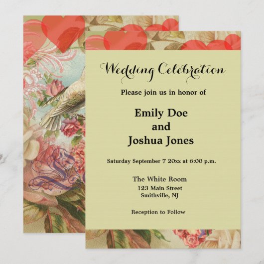 Invitation Inséparables Coeur antique Vintage (Devant / Derrière)