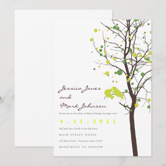 Invitation Inséparables dans l'arbre Poka Dot Tree (Devant / Derrière)