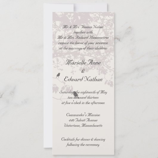 Invitation Inséparables dans les arbres (Dos)