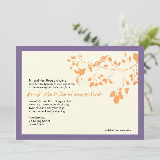 Invitation Inséparables De Mariage Violet Et Orange (Debout devant)