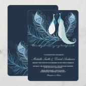 Invitation Inséparables de Peacock Pair Blue Wedding Invitati (Devant / Derrière)
