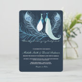 Invitation Inséparables de Peacock Pair Blue Wedding Invitati (Debout devant)