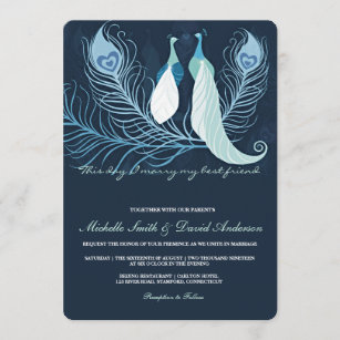 Invitation Inséparables de Peacock Pair Blue Wedding Invitati