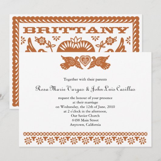 Invitation Inséparables de style Papel Picado (Devant / Derrière)