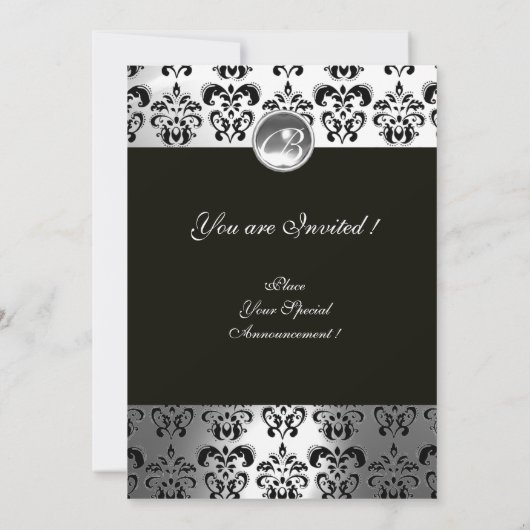 INVITATION INSÉPARABLES D'HIVER BLACK WHITE DAMASK MONOGRAM (Dos)