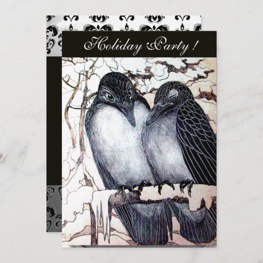 INVITATION INSÉPARABLES D'HIVER BLACK WHITE DAMASK MONOGRAM (Devant / Derrière)