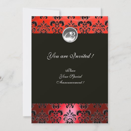 INVITATION INSÉPARABLES D'HIVER BLACK WHITE RED DAMASK MONOGR (Dos)