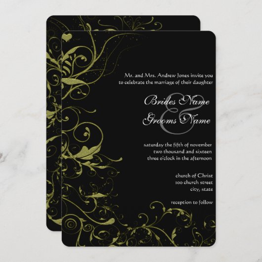 Invitation Inséparables d'or et Mariage de tourbillons (Devant / Derrière)