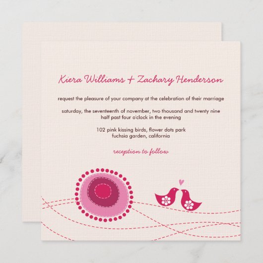 Invitation Inséparables Dots Roses Jolies Fleurs Mariage Invi (Devant / Derrière)