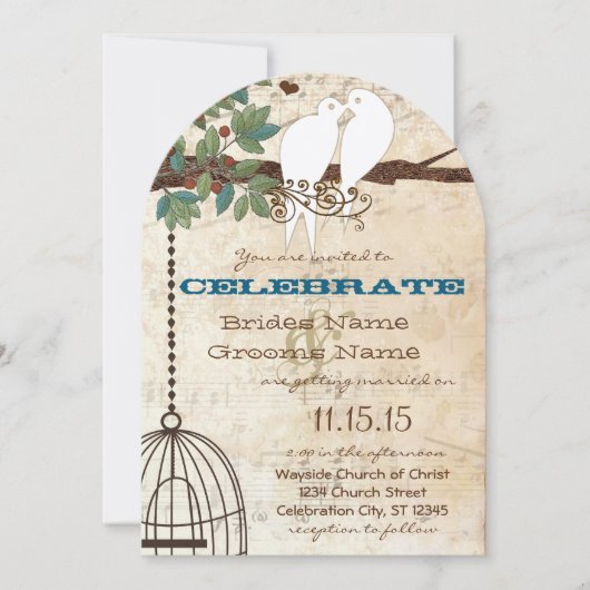 Invitation Inséparables Doves assis dans un mariage d'arbre I (Devant)