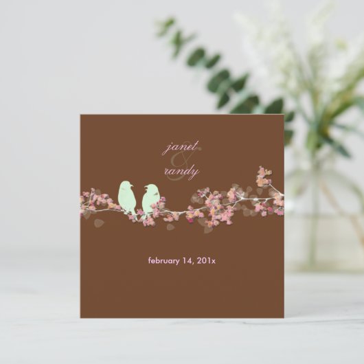 Invitation Inséparables en fleurs roses/beige (Debout devant)