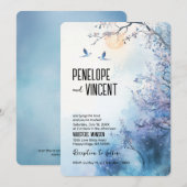 Invitation Inséparables et fleurs de cerisiers (Devant / Derrière)