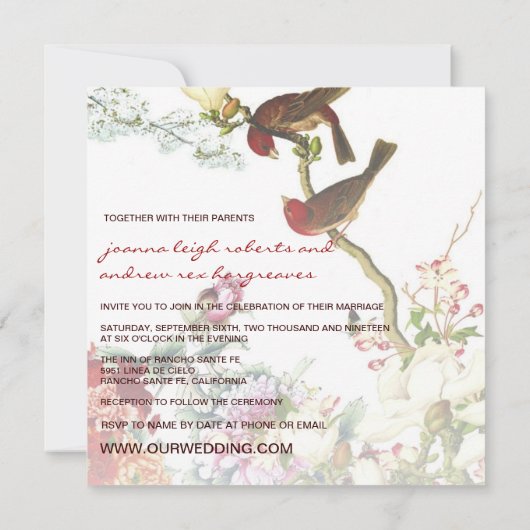 Invitation Inséparables Fleurs florissantes Mariage chinois © (Dos)