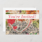 Invitation Inséparables Heart Red Art Collage (Devant / Derrière)