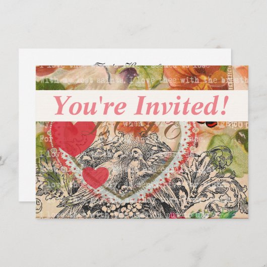 Invitation Inséparables Heart Red Art Collage (Devant / Derrière)