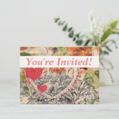 Invitation Inséparables Heart Red Art Collage (Debout devant)