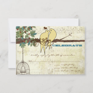 Invitation Inséparables jaunes assis dans un mariage d'arbre 