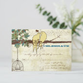 Invitation Inséparables jaunes assis dans un mariage d'arbre (Debout devant)