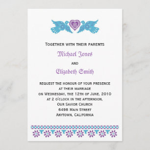 Invitation Inséparables mexicains - violet et bleu