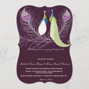 Invitation Inséparables Peacock Pair Purple Mariage Inviter