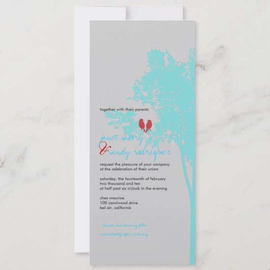 Invitation Inséparables PixDezines, couleur  Turquoise Ash Tr (Dos)