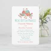 Invitation Inséparables Rose Bleu Vert Turquoise Mariage (Debout devant)