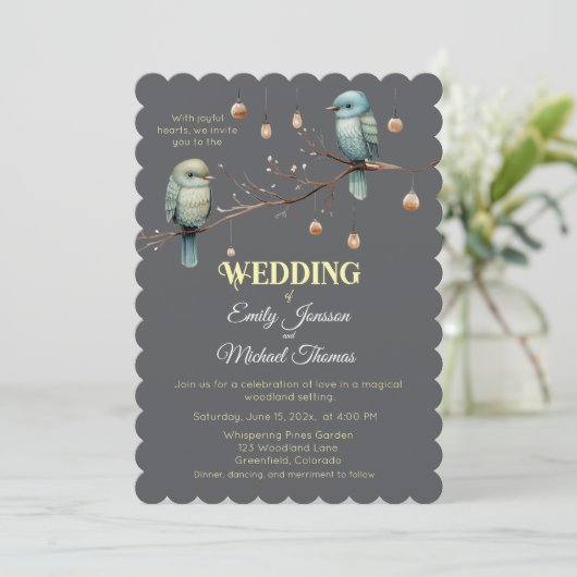 Invitation Inséparables rustiques de bois Mariage romantique (Debout devant)