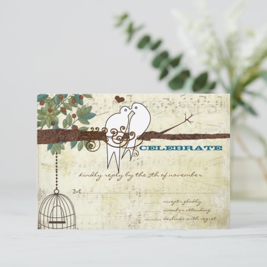 Invitation Inséparables sarcelles perchés dans un arbre Répon (Debout devant)