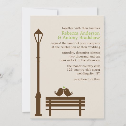 Invitation Inséparables sur le mariage de banc de parc (Devant)