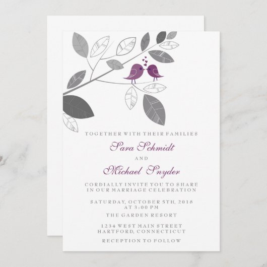 Invitation Inséparables sur un Mariage de succursale (Devant / Derrière)