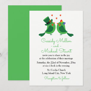 Invitation Inséparables & Trèfle Vert & Blanc Amour De Maria