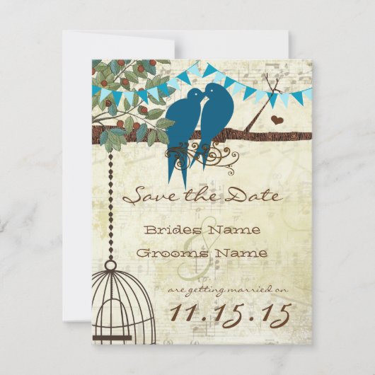 Invitation Inséparables turquoises assis dans un arbre Enregi (Devant)