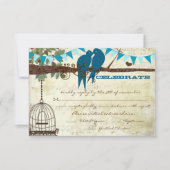 Invitation Inséparables turquoises assis dans un mariage d'ar (Devant)