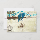 Invitation Inséparables turquoises assis dans un mariage d'ar (Dos)