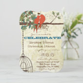 Invitation Inséparables turquoises assis dans un mariage d'ar (Debout devant)