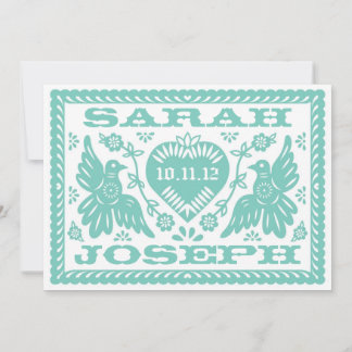 Invitation Inséparables turquoises de Papel Picado