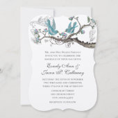 Invitation Inséparables vintages Aqua Blue et Mariage rose (Devant)