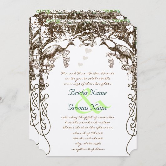 Invitation Inséparables Vintages de Rustic Peacock (Devant / Derrière)