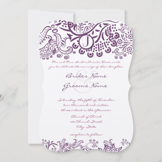 Invitation Inséparables violets Conte de fées Monogrammes Mar (Devant)