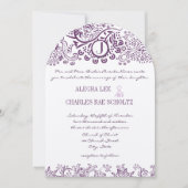 Invitation Inséparables violets Damask Monogram Mariages (Devant)