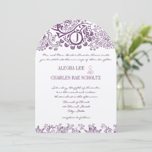 Invitation Inséparables violets Damask Monogram Mariages