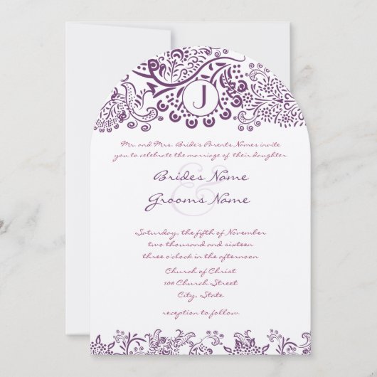 Invitation Inséparables violets Damask Monogram Mariages (Devant)