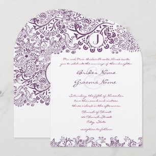 Invitation Inséparables violets Damask Monogram Mariages