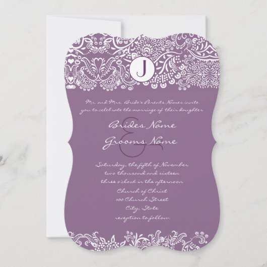 Invitation Inséparables violets Damask Monogram Mariages (Devant)