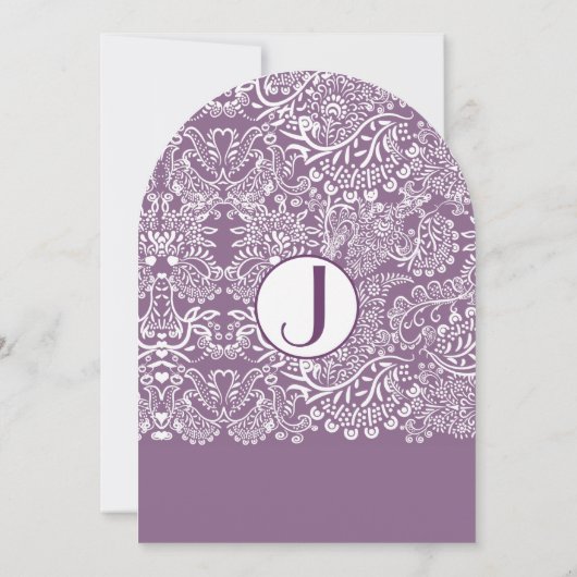 Invitation Inséparables violets Damask Monogram Mariages (Dos)