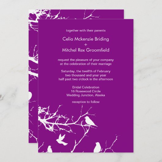 Invitation Inséparables violets Mariages Customisés (Devant / Derrière)