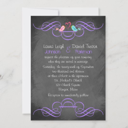 Invitation Inséparables Whimsical, Mariage Chalkboard - Viole (Devant)