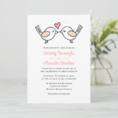 Invitation Inséparables Whimsical Rose Blanc Lovebirds Mariag (Debout devant)